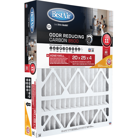 BestAir Honeywell MERV 11 Odor Eliminating Furnace Filter - Pack of 4 Residential Use, Standard Application