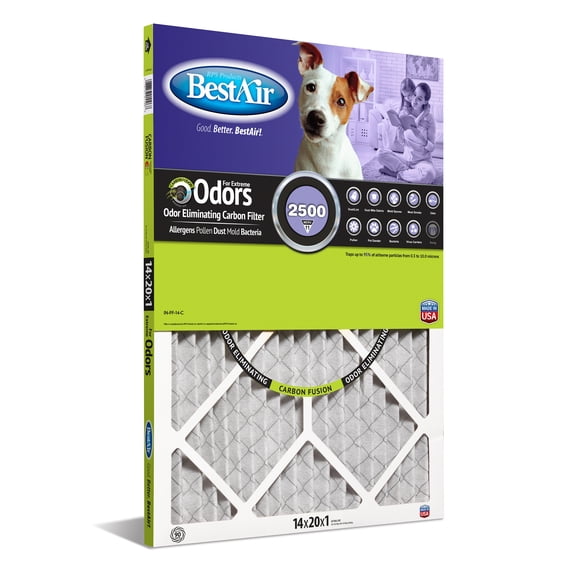 BestAir PF1420-1 Carbon Infused 14x20x1 Series 2500 MERV 11 for 1" Furnace Filter