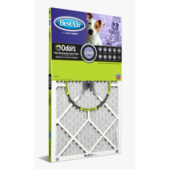 BestAir PF1425-1 Carbon Infused 14x25x1 Series 2500 MERV 11 1" Furnace Filter