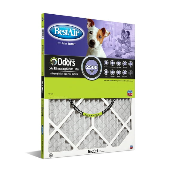 BestAir PF1620-1 Carbon Infused 16x20x1 Series 2500 MERV 11 for 1" Furnace Filter