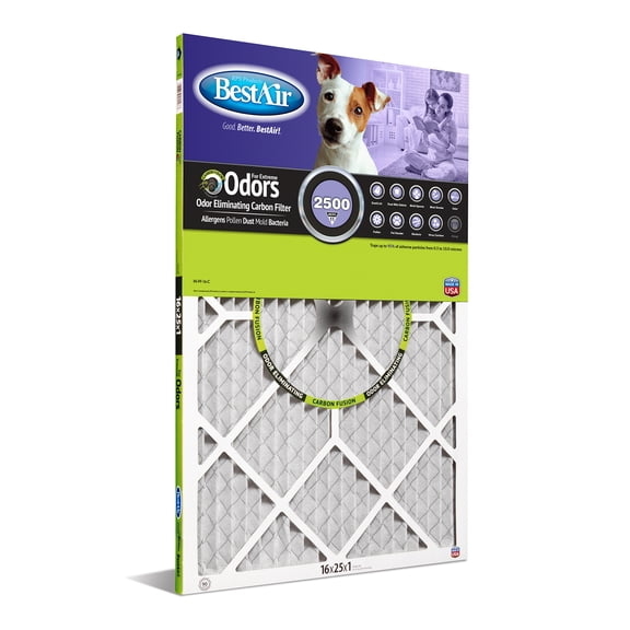 BestAir PF1625-1 Carbon Infused 16x25x1 Series 2500 MERV 11 for 1" Furnace Filter