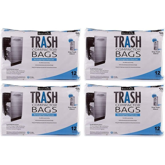 BestAir Trash Compactor Bags Heavy Duty - 4 Pack of 12, 16 D x 9 W x 17 H