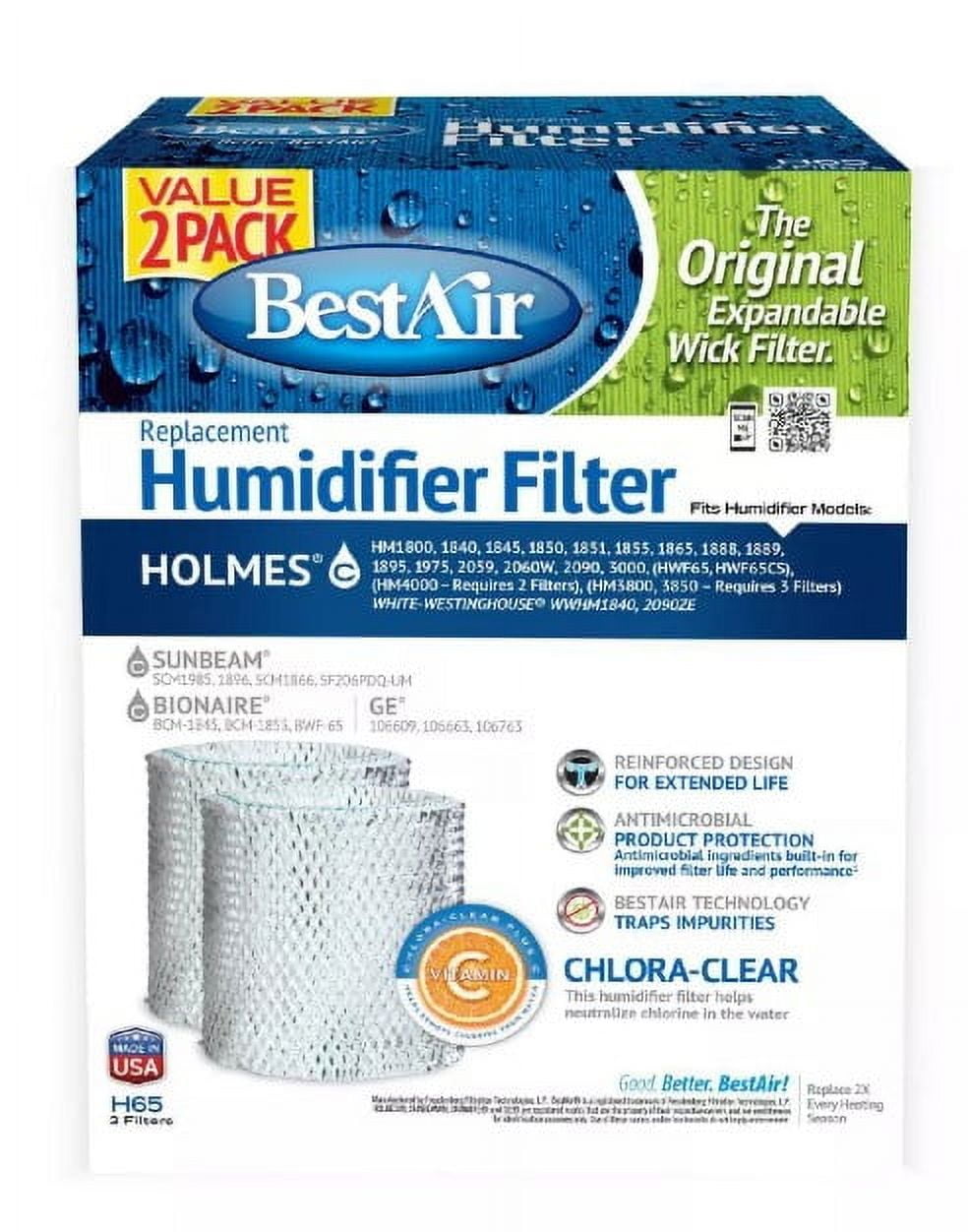 BestAir Value 2-Pack H65 Humidifier Replacement Filter for Holmes Humidifiers: Wick Filters