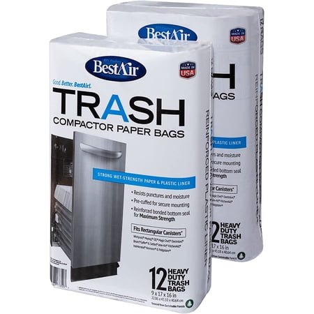 BestAir WMCK1335012-2 Heavy Duty Trash Compactor Pieces, 16'' D x 9'' W x 17'' H, 24 Count (Pack of 2), Brown