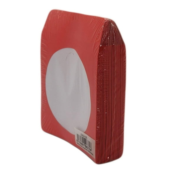 BestDuplicator Red CD-DVD Paper Media Sleeves, Flap & Clear Window 100 Pack CD Case - Storage Sleeve