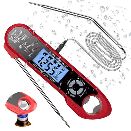 BestGK Double-Probe Meat Thermometer, 2s Instant Read Waterproof Digital Thermometer with Alarm Function and Calibration Function for Cooking, Beef, Grilling, BBQ, Candy