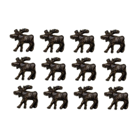 12-Piece Set Cast Iron Moose Drawer Pulls Knobs - Rustic Western Farmhouse Decor for Dresser Cabinet Hardware - Ideal for Wildlife Forest Lodge and Cabin Homes Style