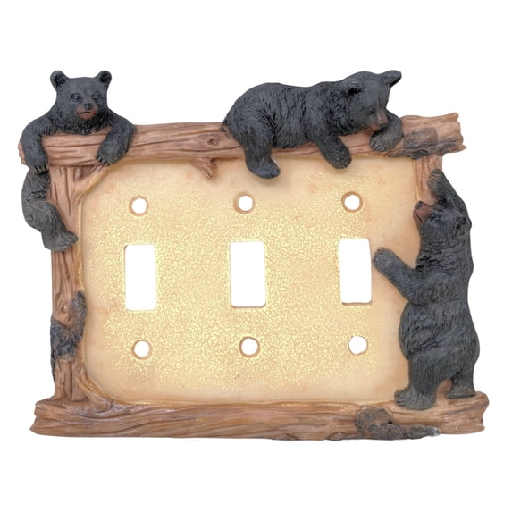 BestGiftEver Black Bear on Log Triple Switch Cover Cabin Lodge Style Home Dcor