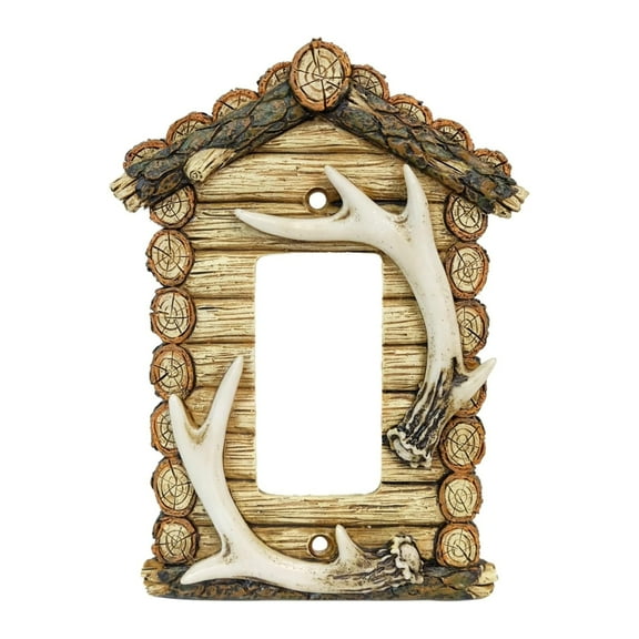 Decorative Single Rocker 1 Gang Switch Plate for Rustic Log Cabin Cottage Style with Faux Deer Antler Dcor Wall Plate