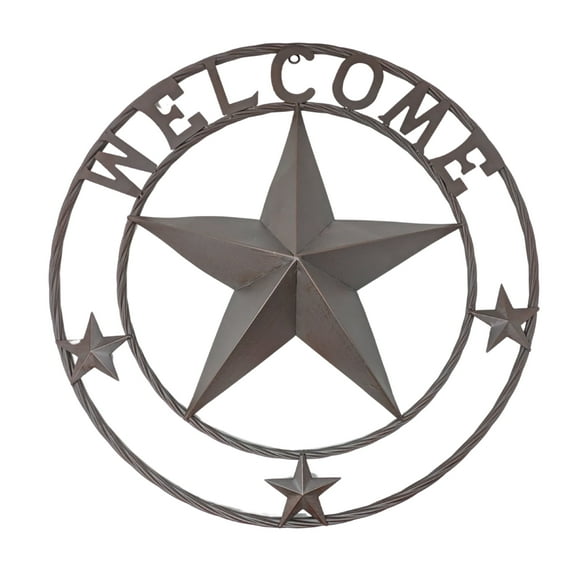 Metal 24" Welcome with Stars Circle Wall Hanging Decoration - Metal Star Outdoor Décor