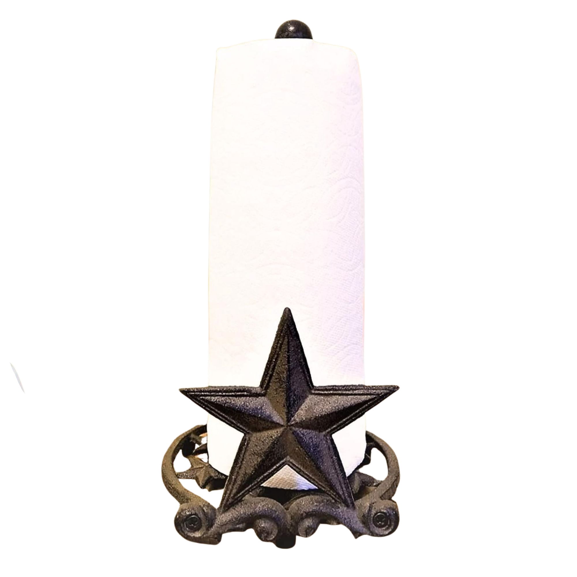 BestGiftEver Metal Star Country Rustic Paper Towel Holder - Freestanding Kitchen Countertop Decor for Farmhouse, and Western Styles - Made of Rustic Brown Cast Iron, for Countertop Cabin Theme