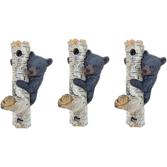 Rustic Bear Bathroom Decor: Bear on Tree Wall Hook Set of 3 - Key Hook, Wall Hangings, Towel Holder, Coat Hanger Wall Mount