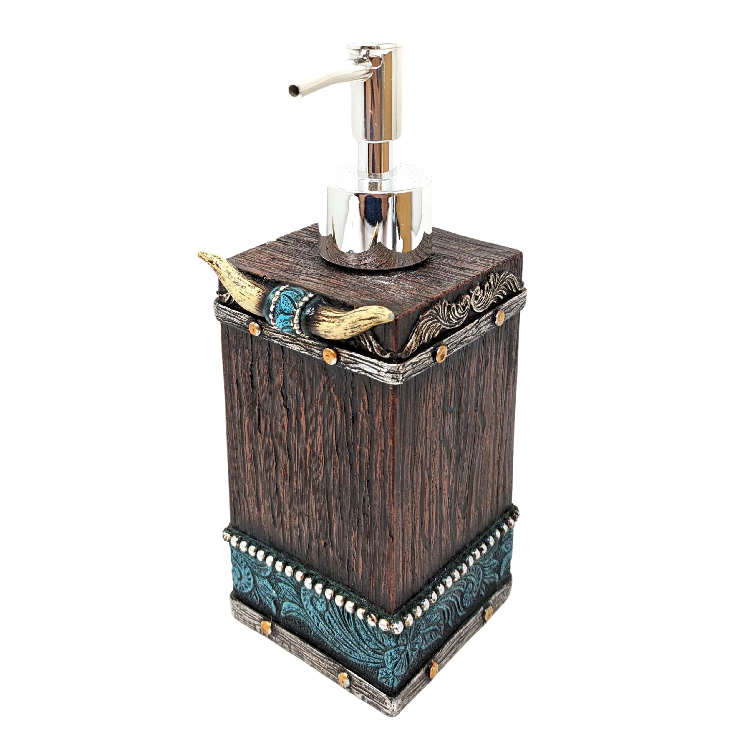 BestGiftEver Faux Tooled Leather Trash Bin With Bison Bust - Southwestern Wastebasket For Ranch & Farmhouse Decor