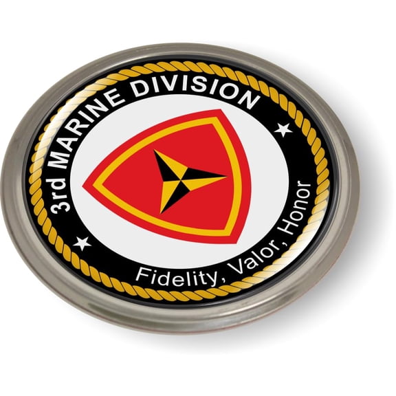 BestLicensePlateFrames - 3rd Marine Division, III Marine Expeditionary Force, USMC 3D Domed CAR Emblem Badge Sticker Aluminum Bezel - Official U.S. Marine Corps Licensed Product