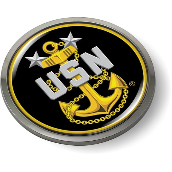 BestLicensePlateFrames - Master Chief Petty Officer, USN Fouled Anchor Collectible 3D Domed CAR Emblem Badge Sticker Chrome Metal Bezel - Official U.S. Navy Licensed Product