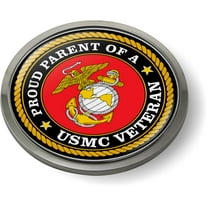 BestLicensePlateFrames - Proud Parent of a USMC Veteran 3D Domed CAR Emblem Badge Sticker Chrome Metal Bezel - Official U.S. Marine Corps Licensed Product