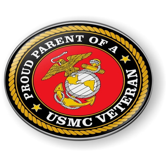 BestLicensePlateFrames - Proud Parent of a USMC Veteran 3D Domed CAR Emblem Badge Sticker Flexible - Official U.S. Marine Corps Licensed Product