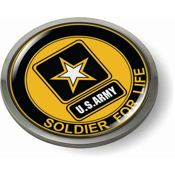 BestLicensePlateFrames - Soldier for Life U.S. Army Star Logo 3D Domed CAR Emblem Badge Sticker Chrome Metal Bezel - Official U.S. Army Licensed Product