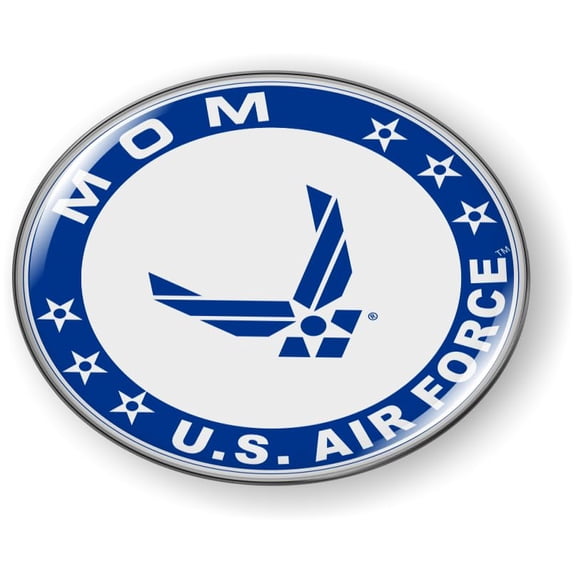 BestLicensePlateFrames - U.S. Air Force Mom with USAF Blue Wings Symbol 3D Domed CAR Emblem Badge Sticker Flexible - Official USAF and USSF Licensed Product