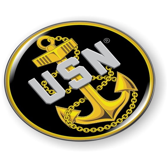 [Officially Licensed Product] - U.S. Navy Chief Fouled Anchor USN 3D Domed CAR Emblem Badge Sticker Round