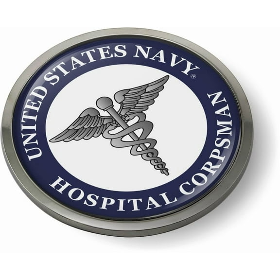 BestLicensePlateFrames - U.S. Navy Hospital Corpsman Enlisted Medical Specialist Insignia 3D Domed CAR Emblem Badge Sticker Chrome Metal Bezel - Official U.S. Navy Licensed Product