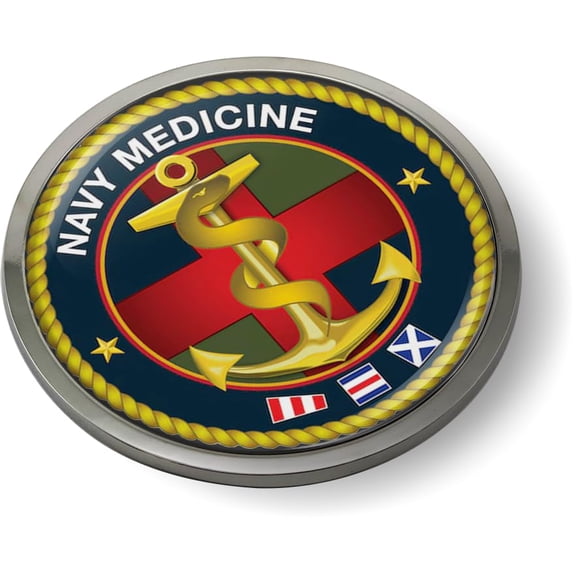 BestLicensePlateFrames - U.S. Navy Medicine 3D Domed CAR Emblem Badge Sticker Chrome Metal Bezel - Official U.S. Navy Licensed Product