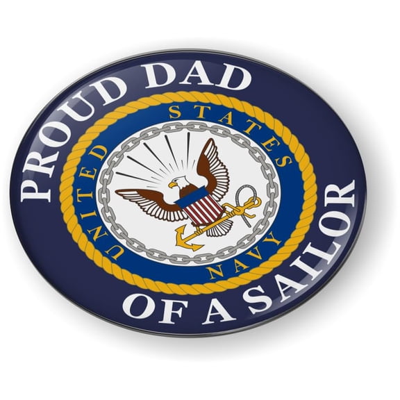 BestLicensePlateFrames - U.S. Navy Proud Dad of a Sailor 3D Domed CAR Emblem Badge Sticker Flexible - Official U.S. Navy Licensed Product