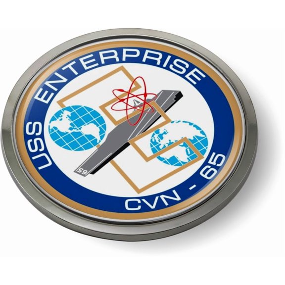 BestLicensePlateFrames - U.S. Navy USS Enterprise (CVN-65) Aircraft Carrier Big E 3D Domed CAR Emblem Badge Sticker Chrome Metal Bezel - Official U.S. Navy Licensed Product