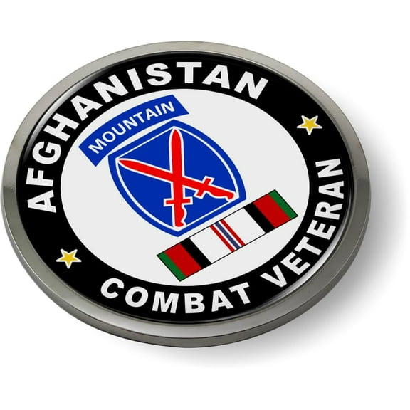 BestLicensePlateFrames - US Army 10th Mountain Division Afghanistan Combat Veteran 3D Domed CAR Emblem Badge Sticker Chrome Metal Bezel - Official U.S. Army Licensed Product