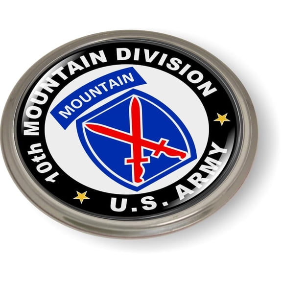 BestLicensePlateFrames US Army 10th Mountain Division 3D Domed Car Emblem Badge Sticker – Aluminum Bezel