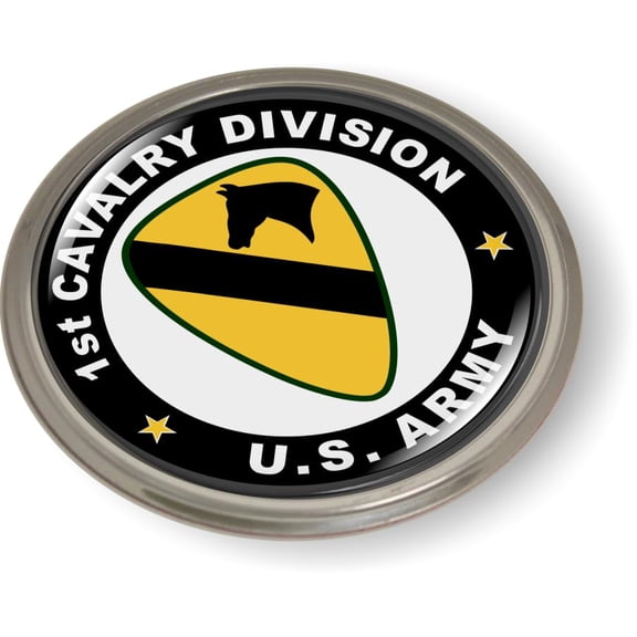 BestLicensePlateFrames - US Army 1st Cavalry Division, First Team 3D Domed CAR Emblem Badge Sticker Semi-Flexible Aluminum Bezel - Official U.S. Army Licensed Product