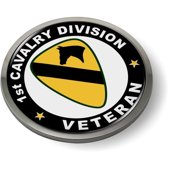 BestLicensePlateFrames - US Army 1st Cavalry Division Veteran, First Team 3D Domed CAR Emblem Badge Sticker Chrome Metal Bezel - Official U.S. Army Licensed Product