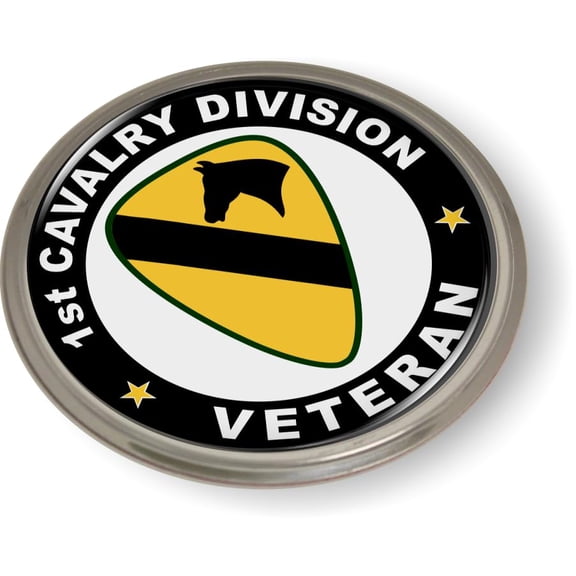 BestLicensePlateFrames - US Army 1st Cavalry Division Veteran, First Team 3D Domed CAR Emblem Badge Sticker Semi-Flexible Aluminum Bezel - Official U.S. Army Licensed Product