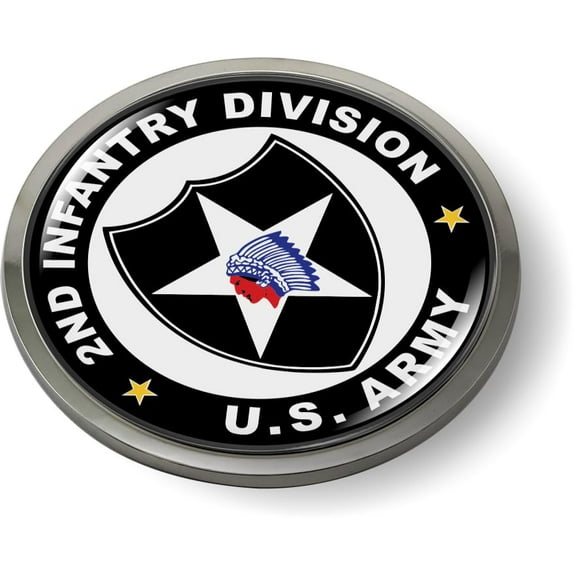 BestLicensePlateFrames - US Army 2nd Infantry Division (2ID) 3D Domed CAR Emblem Badge Sticker Chrome Plastic Bezel - Official U.S. Army Licensed Product