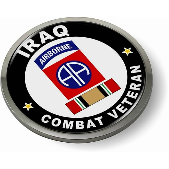 BestLicensePlateFrames - US Army 82nd Airborne Division Iraq Combat Veteran 3D Domed CAR Emblem Badge Sticker Chrome Plastic Bezel - Official U.S. Army Licensed Product