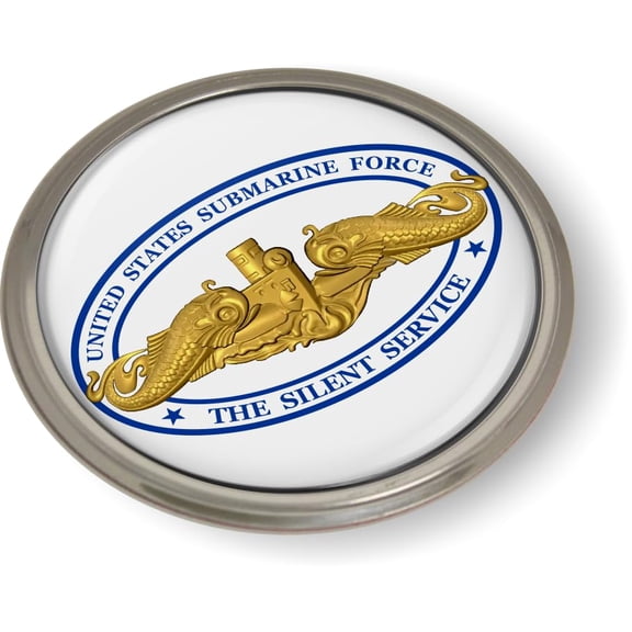 BestLicensePlateFrames - US Navy Submarine Force - Silent Service Gold Dolphins Officer Insignia 3D Domed CAR Emblem Badge Sticker Semi-Flexible Aluminum Bezel - Official U.S. Navy Licensed Product