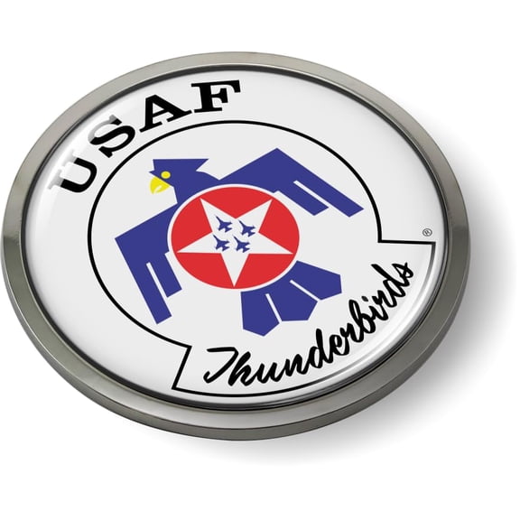 BestLicensePlateFrames - USAF Thunderbirds Air Demonstration Squadron 3D Domed CAR Emblem Badge Sticker Chrome Metal Bezel - Official USAF and USSF Licensed Product