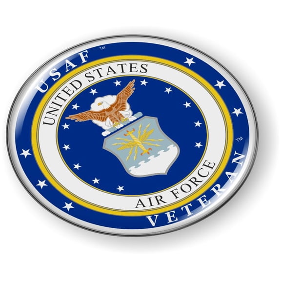 BestLicensePlateFrames - United States Air Force USAF Veteran 3D Domed CAR Emblem Badge Sticker Flexible - Official USAF and USSF Licensed Product
