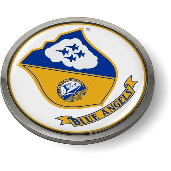 BestLicensePlateFrames - United States Navy Blue Angels (Flight Demonstration Squadron) CAR Emblem 3D Domed Badge Sticker with Metal Chrome Metal Bezel - Official U.S. Navy Licensed Product