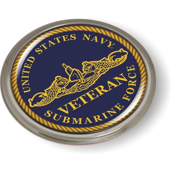 BestLicensePlateFrames - United States Navy Submarine Force Veteran 3D Domed CAR Emblem Badge Sticker Semi-Flexible Aluminum Bezel - Official U.S. Navy Licensed Product