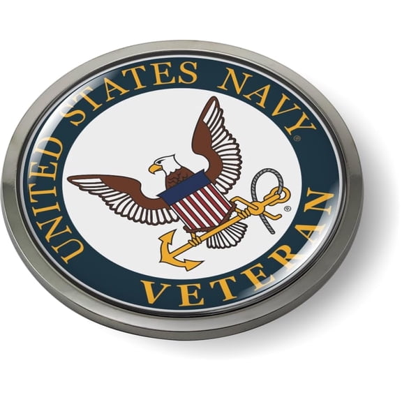 BestLicensePlateFrames - Veteran U.S. Navy Eagle and Anchor (Color) 3D Domed CAR Emblem Badge Sticker Chrome Plastic Bezel - Official U.S. Navy Licensed Product