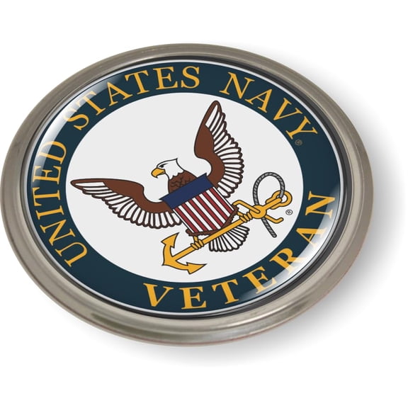 [Officially Licensed Product] - Veteran U.S. Navy Eagle and Anchor 3D Domed CAR Emblem Badge Sticker Round