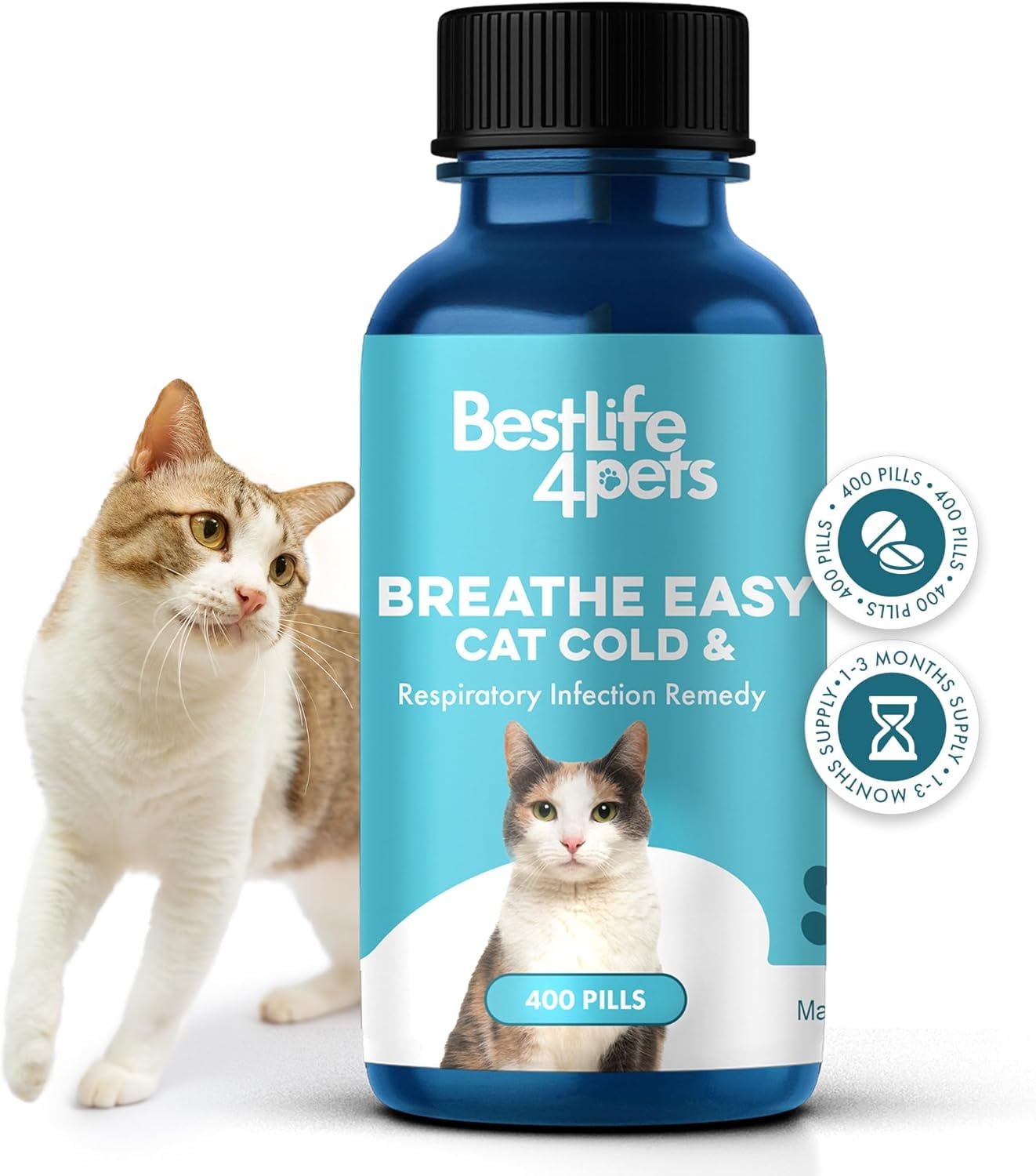 BestLife4Pets Breathe Easy - Cat Cold & Respiratory Infection Supplement - Natural Respiratory System Support, Antihistamine for Sneezing & Nasal Congestion