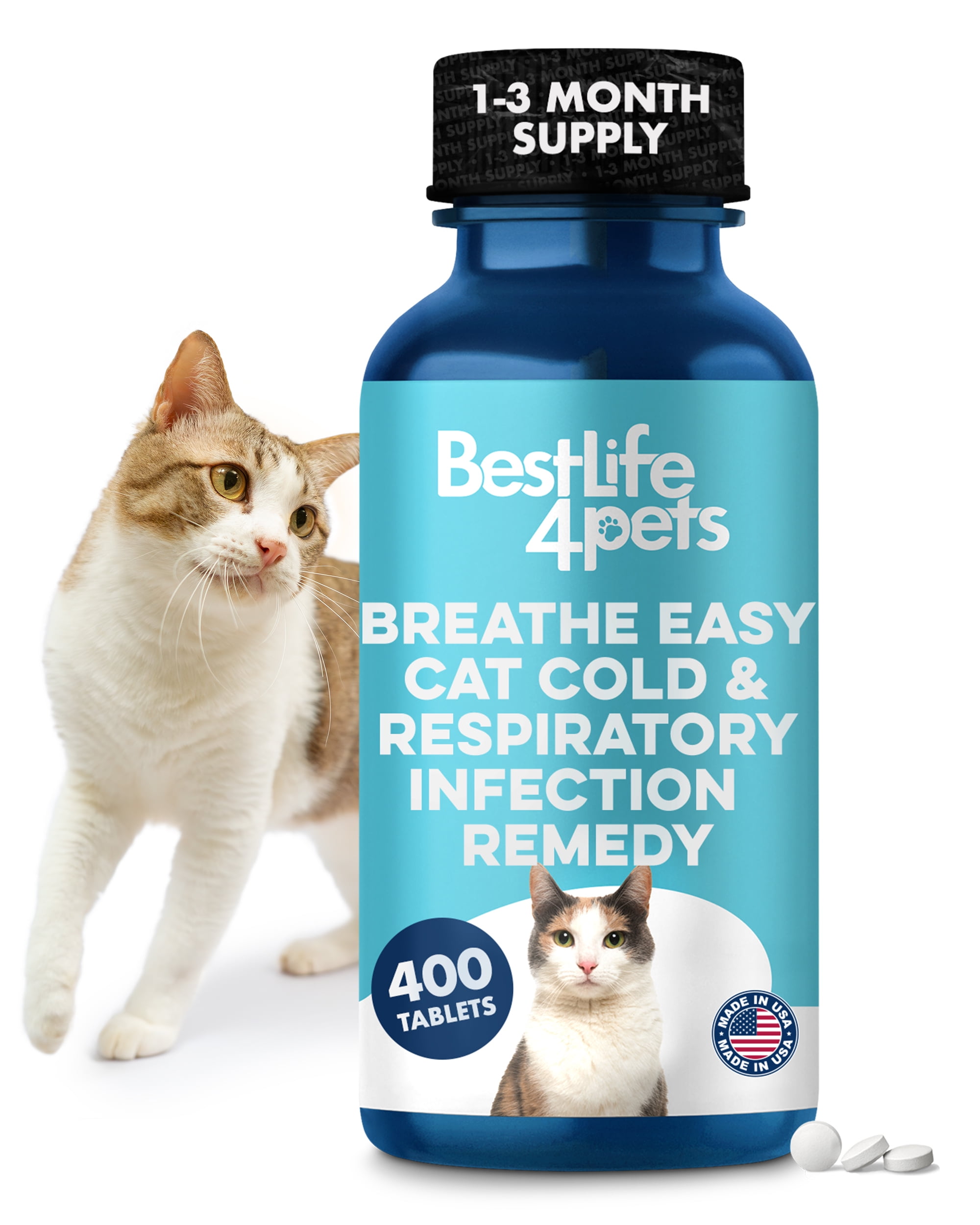 BestLife4Pets Breathe Easy - Cat Cold & Respiratory Infection Supplement - Natural Respiratory Support System, Antihistamine for Sneezing & Nasal Congestion