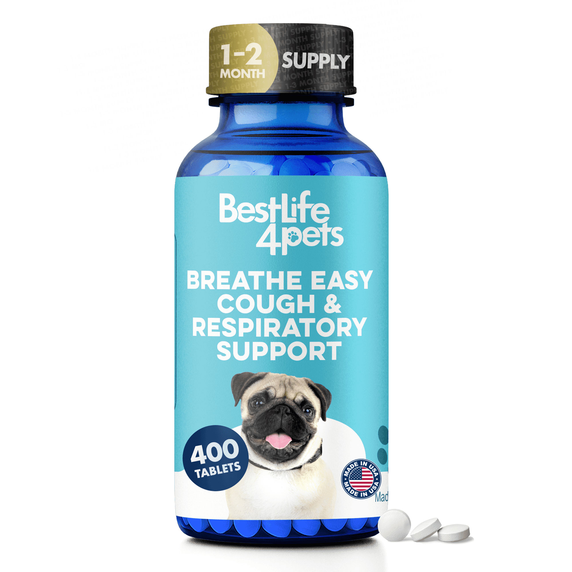 BestLife4Pets Breathe Easy - Kennel Cough & Respiratory Support Supplement for Dogs - Dog Nasal Congestion Relief - 400 Pills