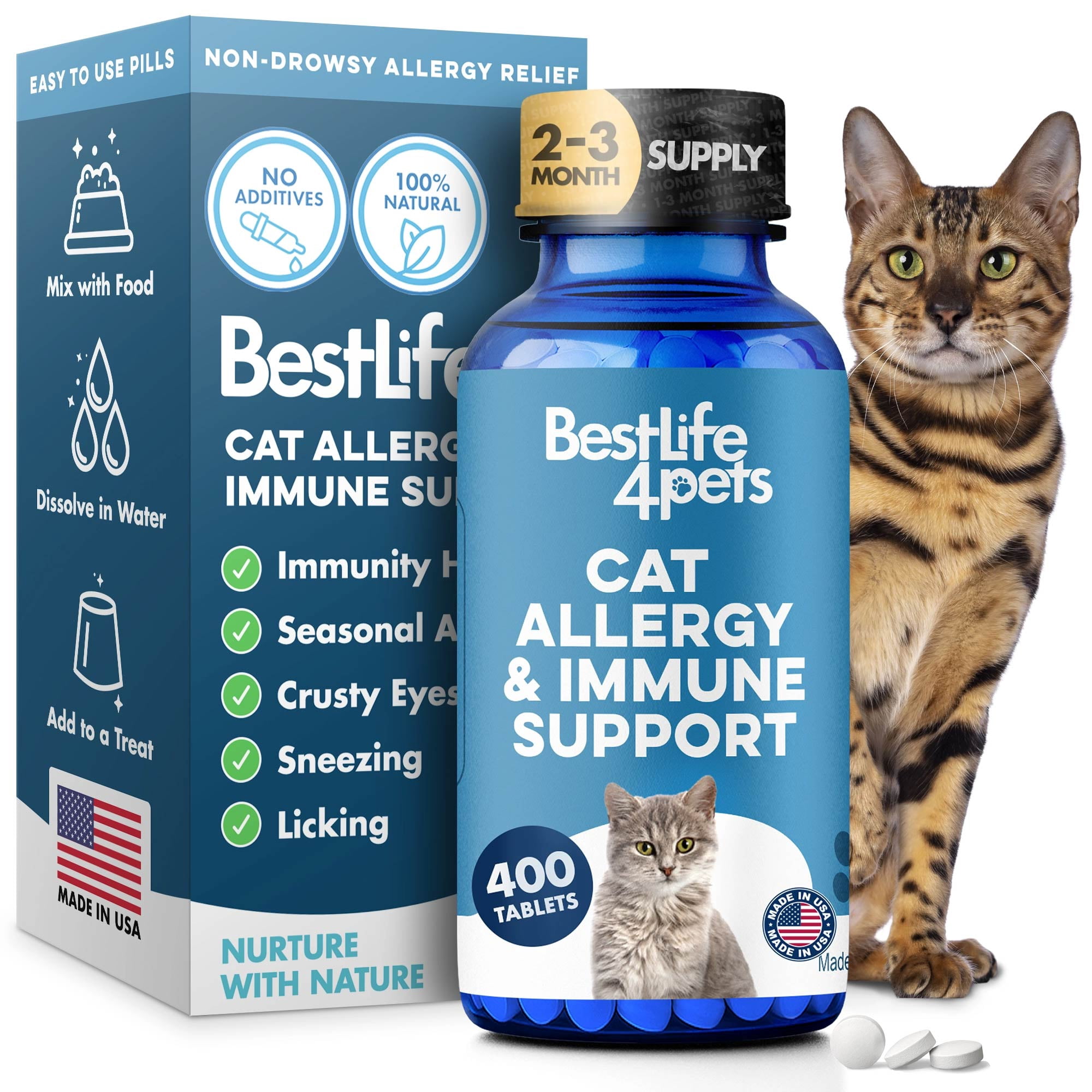 BestLife4Pets Natural Cat Allergy Relief and Immune Support Pills for