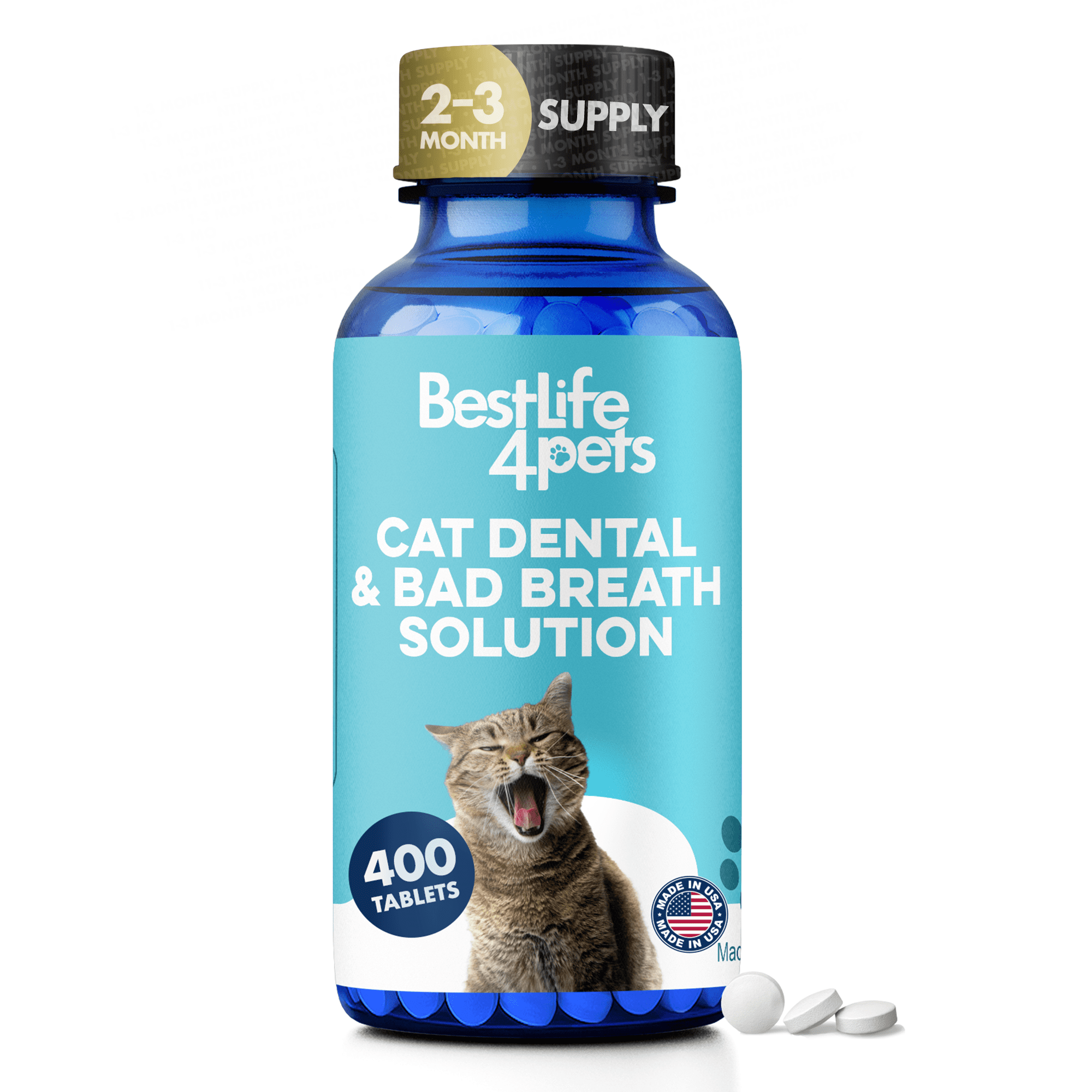 BestLife4Pets Cat Dental Care & Bad Breath Supplement Relief for Stomatitis, Gingivitis & Gum Problems Easy-to-Use Pills