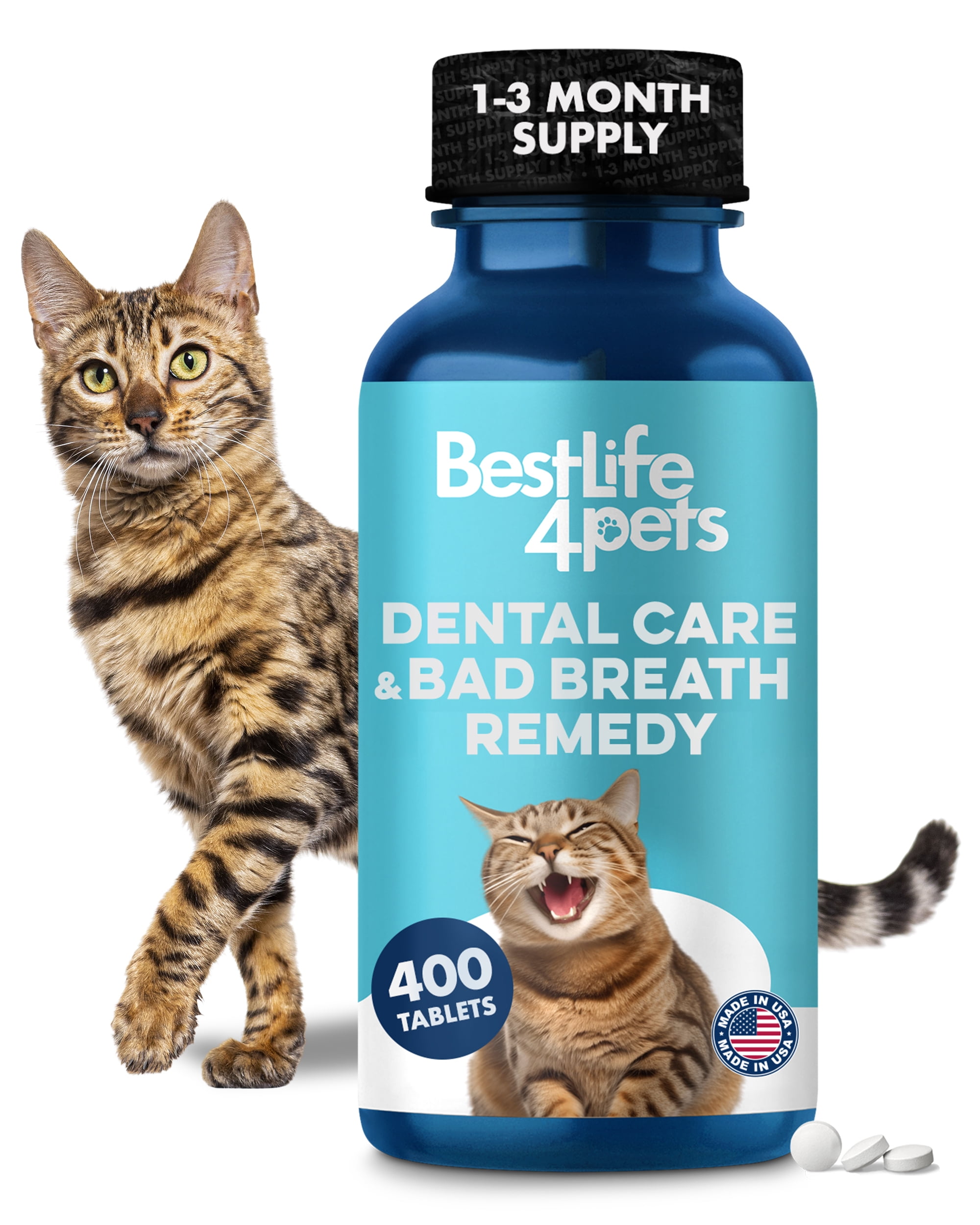 BestLife4Pets Cat Dental Care & Bad Breath Supplement Relief for Stomatitis, Gingivitis & Gum Problems Easy-to-Use Pills
