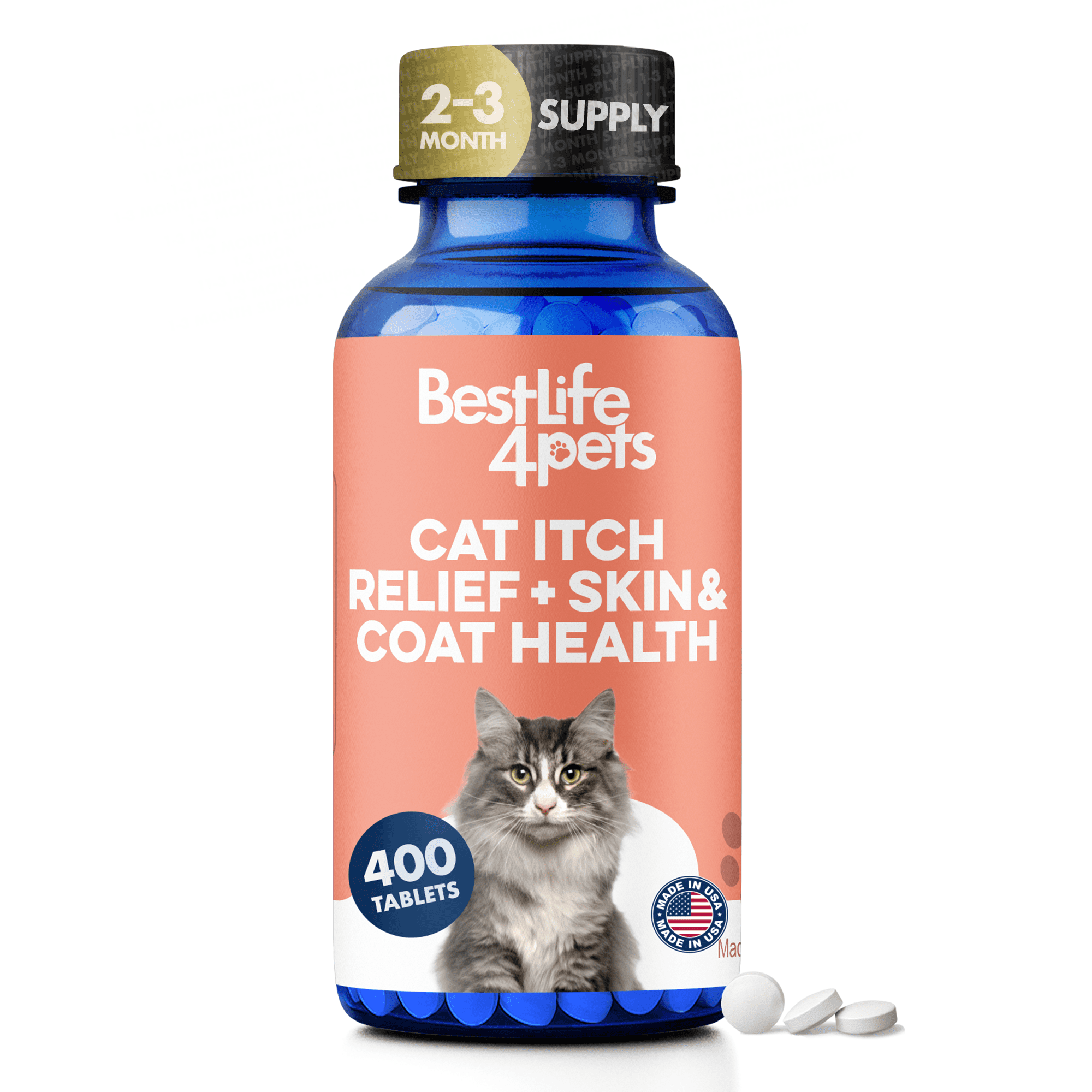 BestLife4Pets Cat Itchy Skin Relief & Hair Loss Supplement, Holistic Skin Allergy Relief - 400 Pills