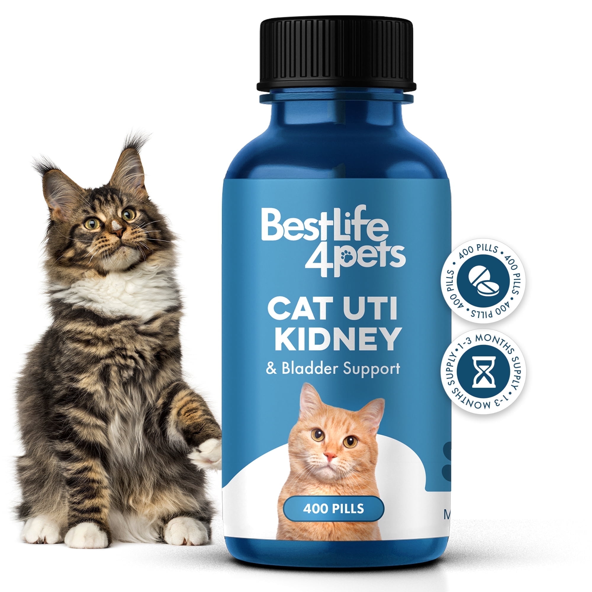 BestLife4Pets Cat UTI Kidney Bladder Support Natural Supplement for Cats Renal Health and Bladder Control 400 Pills